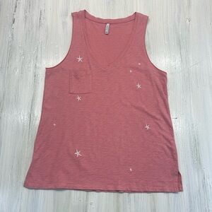 Z Supply The Pocket Pink Star Embroidered Tank Top Sz S